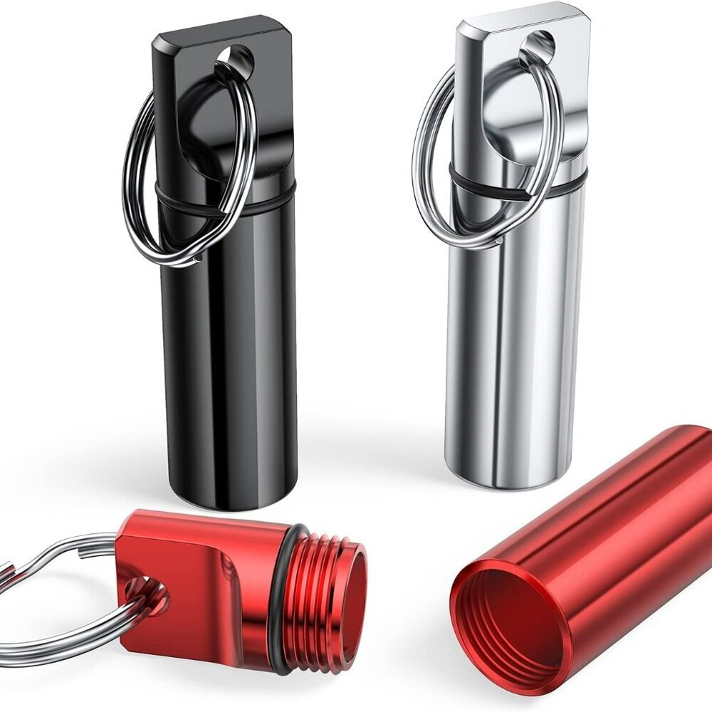 Small Portable Pill Box Keychain 3 Pack, Aluminium Alloy Mini Pill Organizer Cas